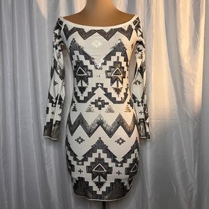 Express Aztec Sequin Embellished Mini Dress